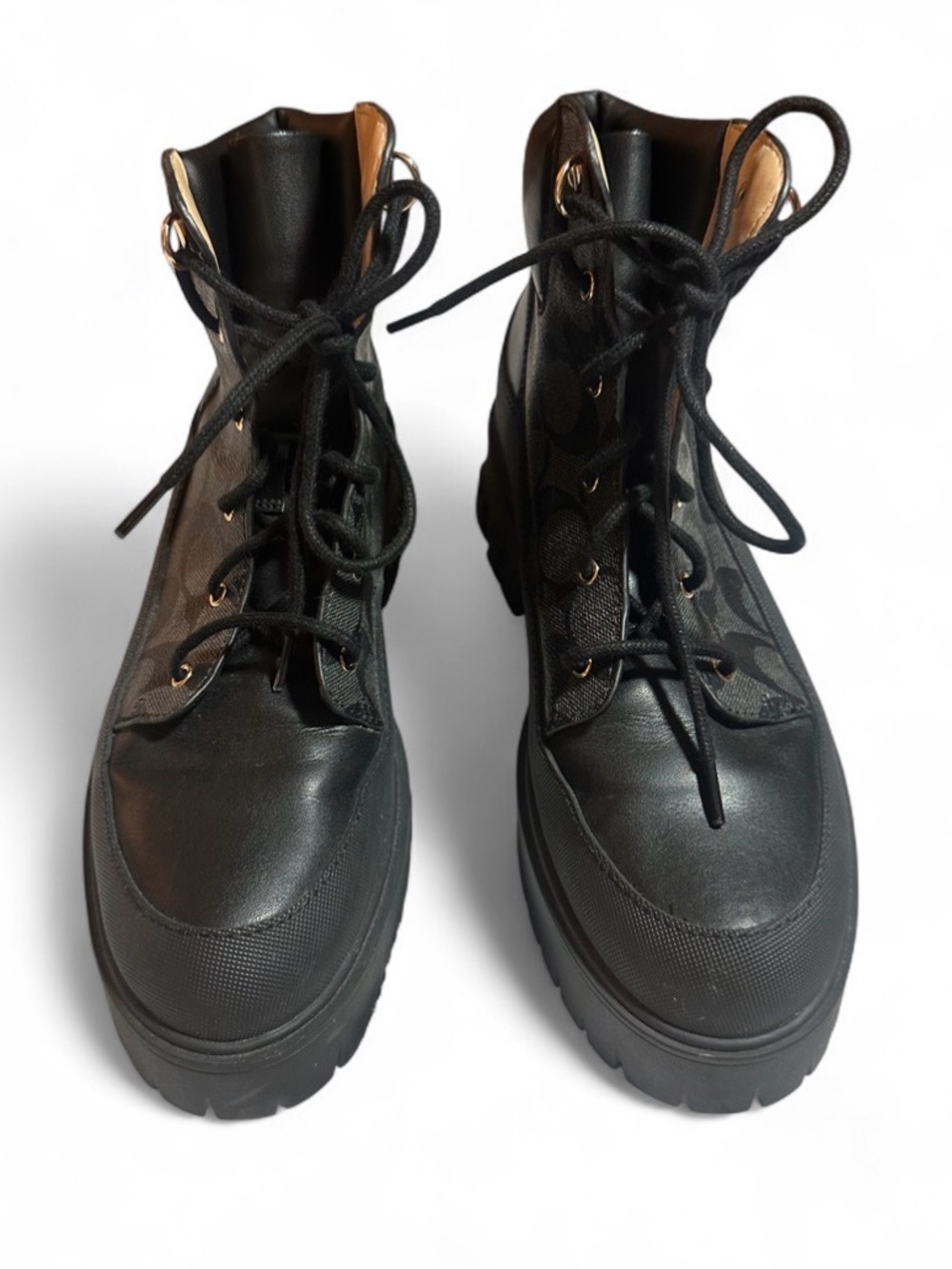 Coach Black Lace-Up Platform Combat Boots 8B